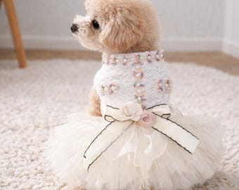 Vestido de boda de lujo para perros, tutú de encaje y perlas, ropa formal para perros pequeños.