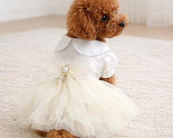Vestido de novia para perrita pequeña, conjunto de tul blanco para cachorro, ropa nupcial para mascotas, ropa formal.
