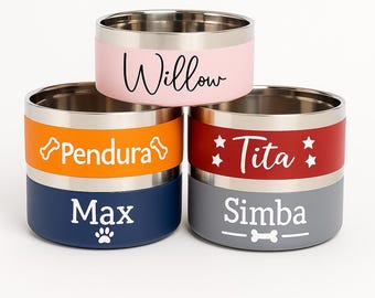 Comedero personalizado para mascotas: acero inoxidable grabado, antideslizante - 8 colores