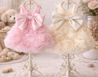 Vestido de lujo con lazo para perro, elegante atuendo para cachorro, ropa para perro pequeño, bonito vestido para mascota para boda, fiesta, cumpleaños, sesión de fotos, idea de regalo.