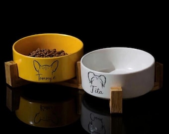 Comedero de cerámica personalizado para perros con soporte • Comedero elevado para mascotas