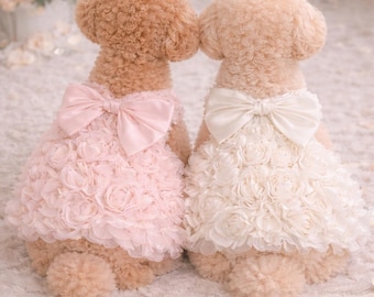 Vestido de lujo para perro con lazo, elegante atuendo de boda para cachorros, ropa formal para perros pequeños