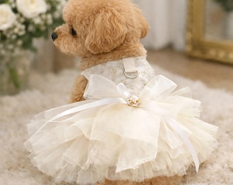 Dog Wedding Dress, Lace Bodice Tulle Skirt, Small Puppy Bridal Outfit