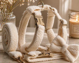 Arnés y correa de piel sintética de lujo para perros: chaleco de felpa con hebilla dorada