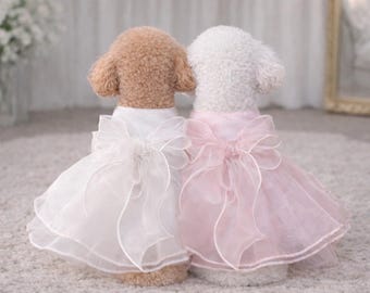 Conjunto de vestido de novia para perrita, vestidos de tul blanco y rosa, ropa formal para cachorros pequeños