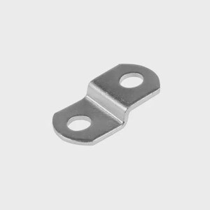 May include: A silver metal bracket with two circular holes and a bent central section. The bracket is designed for connecting two parts. The item is shown against a plain white background.