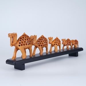 Wooden Hand Carved Camel Figurines Set | Rajasthani Decorative Miniature | Collectible Wooden Animal Sculpture&quot;