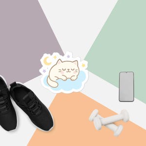 Sleeping Cat on Cloud Sticker – Cute Kawaii Kitty Moon & Stars Vinyl Decal