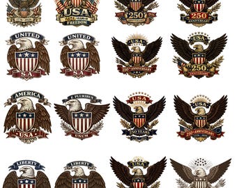 Aquila patriottica americana PNG, 4 luglio PNG, 250° anniversario USA, Emblema dell'aquila patriottica, Giorno dell'Indipendenza