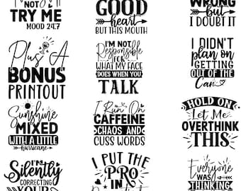 Paquete de SVG de citas sarcásticas, PNG de citas divertidas, imágenes prediseñadas sarcásticas, dichos sarcásticos, tipografía sarcástica, citas divertidas y atrevidas