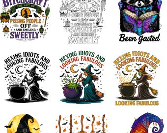 Paquete de imágenes PNG de Bitch Craft, SVG de brujería de Halloween, imágenes prediseñadas divertidas de brujas, citas de brujas de Halloween, ilustraciones celestiales góticas retro