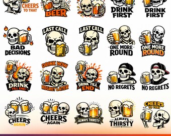 Skeleton Drinking PNG Svg Bundle, Gothic Beer quotes (Digital files)