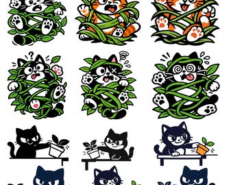 Frases graciosas de gatos PNG, imágenes prediseñadas de gatos graciosos, SVG para amantes de los gatos, PNG de gato sarcástico, ilustración de gato gracioso en el jardín
