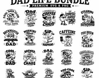 Fathers Day Coffee Lover Png Svg Bundle, Funny Dad Life Quotes, Digital download