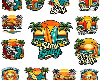 Paquete de PNG de playa de verano, SVG de ambiente veraniego, Stay Salty, ambiente playero, ambiente playero de verano, imágenes prediseñadas de playa, cangrejo de playa, diseño de sublimación