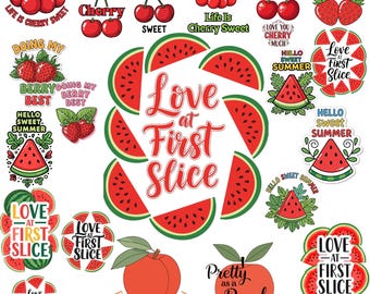Paquete de frutas de verano PNG SVG, clipart de cereza y sandía (descarga digital)