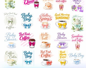 Seasonal Coffee Quotes Png Svg Bundle, Coffee Lover coquette (DigitalDownload)