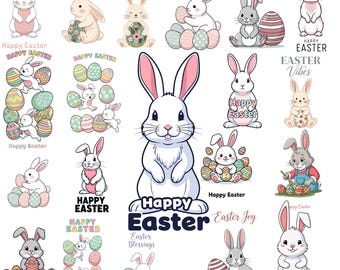 Paquete de imágenes prediseñadas de conejo de Pascua retro, ilustración de conejo primaveral (descarga digital)