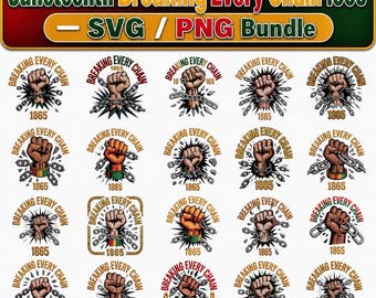 Pacchetto PNG di Juneteenth, SVG sulla libertà e la storia dei neri, SVG "Juneteenth spezza ogni catena", Mese della storia dei neri, illustrazione della catena di Juneteenth