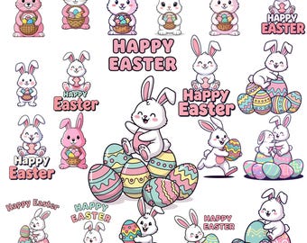 Conejito de Pascua, huevos de acuarela PNG SVG (descarga digital)