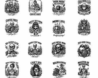 Esqueleto Café png, Clip art de calavera divertida, Amante del café, Mamá esqueleto divertida Svg, Mujer calavera amante del café, Ilustración de mamá adicta al café