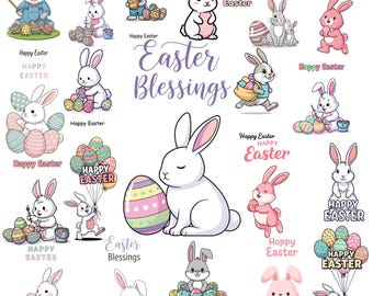 Paquete de imágenes prediseñadas de conejitos de Pascua, conejitos de primavera y diseño de huevos (descarga digital)