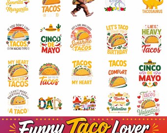 Paquete PNG Fiesta Cinco de Mayo, tacos mexicanos Png, tacos Fiesta Svg, Tacos de Celebración Mexicana, Ilustración de dibujos animados de Taco Cinco de Mayo