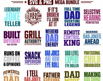 Funny fathers day Png Svg Bundle, Dad jokes quotes (Digital files)