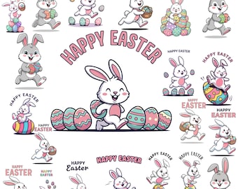 Paquete de imágenes prediseñadas de conejito de Pascua, ilustración de huevo de Pascua (PNG, SVG)