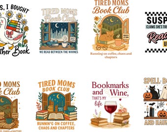 Tired Moms Book Club PNG, Coffee Chaos Reading Design (Digital Download)