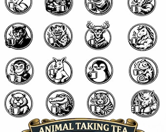 Paquete de imágenes PNG de animales graciosos tomando el té, imágenes prediseñadas de animales sarcásticos, imágenes prediseñadas de animales salvajes graciosos, imágenes divertidas de amantes de los animales, ilustración de humor animal