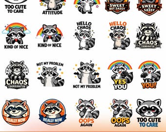 Funny Raccoon Attitude Quotes Png Svg Bundle, Sassy Animal Humor (Digital Humor)