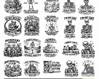 Introvert Png Svg Bundle, Funny Antisocial Skeleton Humor (Digital download)