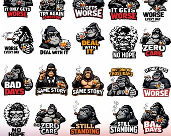 Gorilla Savage Png Svg Bundle, Funny Attitude Quotes (Digital Download)