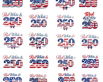 Pacchetto di 250 immagini PNG rosse e bianche, clipart SVG per il Giorno dell'Indipendenza degli Stati Uniti (download digitale)