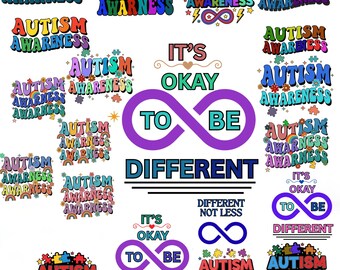 Paquete de imágenes PNG de concientización sobre el autismo, citas sobre el autismo, está bien usar diferentes SVG, educación especial, imágenes prediseñadas de autismo, descarga digital
