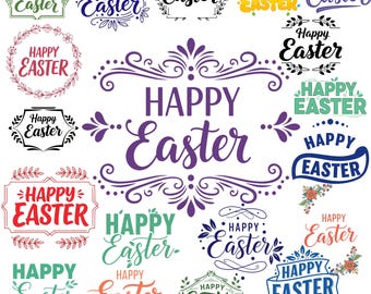 Paquete de imágenes PNG de Feliz Pascua, imágenes prediseñadas florales de Pascua, ilustración tipográfica (descarga digital)