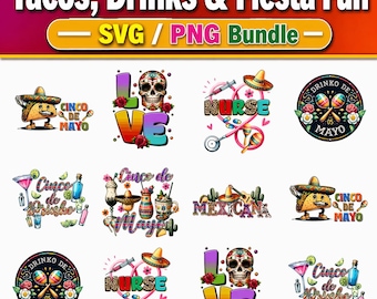 Clipart di infermiera per il Cinco de Mayo, pacchetto di immagini SVG e PNG di cibo per la festa messicana (download digitale)