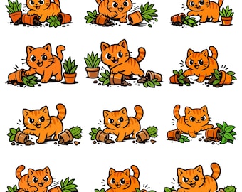 Paquete de imágenes PNG de gatos graciosos, imágenes SVG de gatos graciosos, imágenes prediseñadas para amantes de los gatos, gato sarcástico gracioso, ilustración de gato sarcástico en el jardín