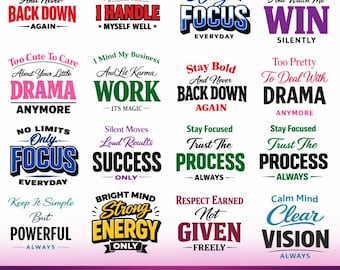 Motivational quotes Png Svg Bundle, Positive Focused Typography (Digital Download)