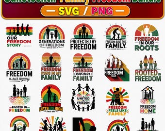 Pacchetto SVG Juneteenth, Juneteenth PNG, Mese della storia afroamericana, Juneteenth libertà, citazioni sulla libertà, illustrazione Juneteenth sulla libertà familiare