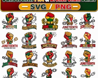 Pacchetto SVG per il Juneteenth, Juneteenth PNG, Pugno del Juneteenth PNG, Clipart del pugno del potere nero, Illustrazione del Mese della storia afroamericana