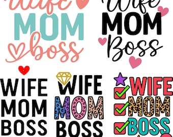 Paquete de imágenes prediseñadas SVG y PNG de esposa, mamá y jefa (descarga digital)