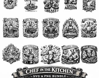 Paquete de imágenes PNG de chef, imágenes prediseñadas de chef de cocina, citas de cocina en formato SVG, diseño de cocina en formato PNG, diseño de camiseta de chef, ilustración de chef en la cocina