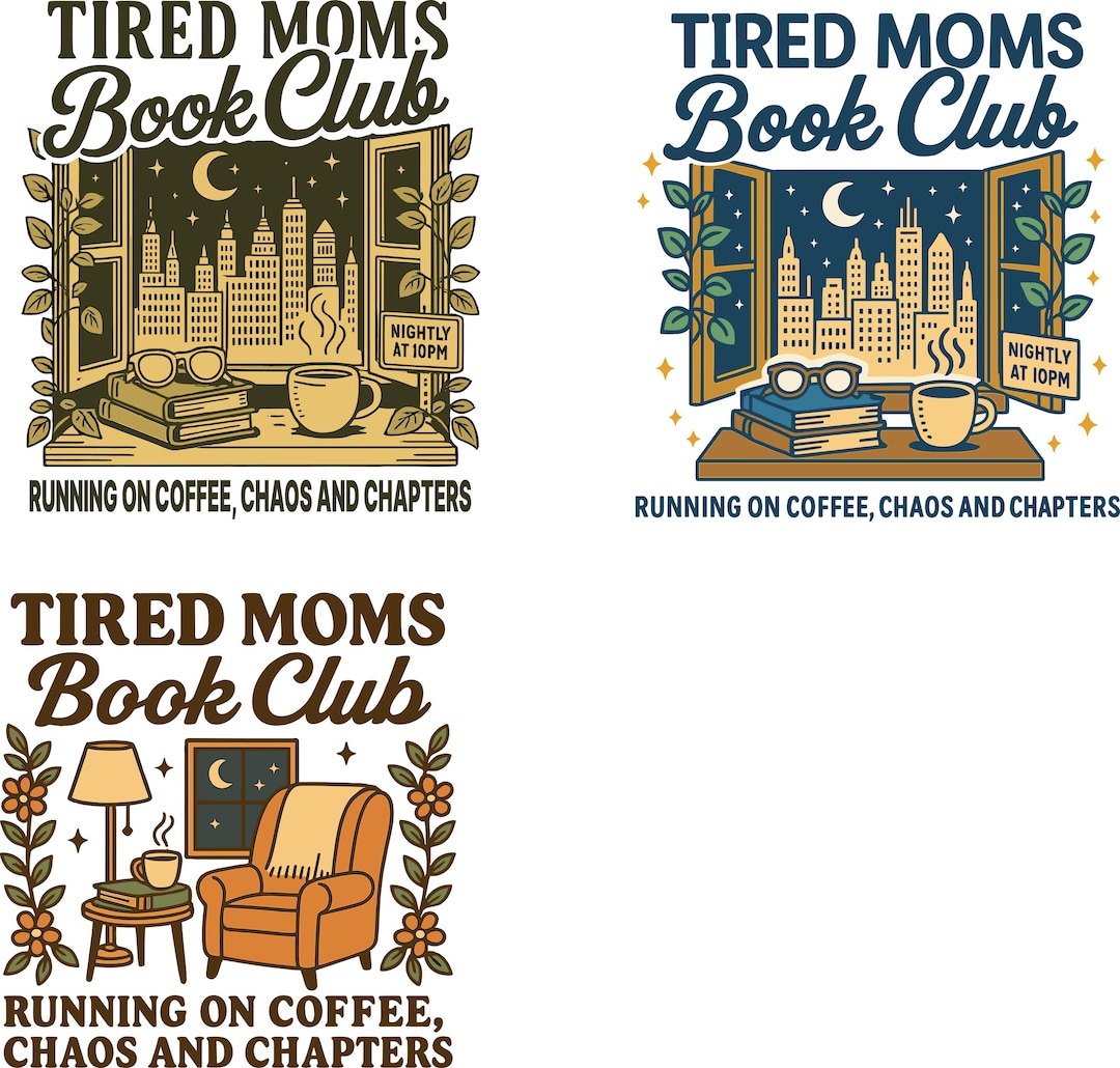 Tired Moms Book Club PNG, Coffee Chaos Chapters, Mama Clipart (digital