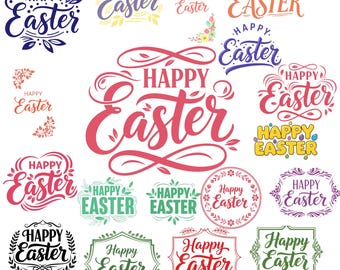 Paquete PNG SVG de Feliz Pascua, clipart tipográfico floral colorido (descarga digital)