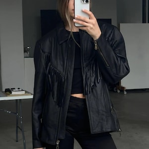 Women Oversized Black Straight Vintage Jacket Women&#39;s Sheep Leather Jacket Women Leather Jacket Ladies Biker jacket for women Gift For Her.