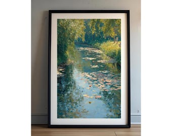 Watercolor River Landscape Print: Nature Scene Gallery Wall Art (Digital Download)