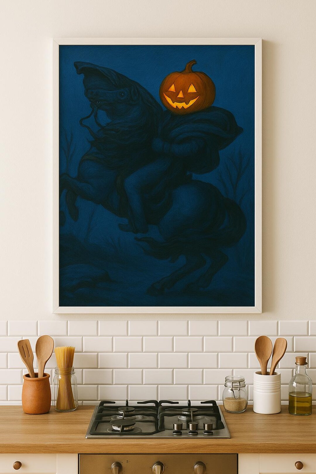 Headless Horseman Art Print: Spooky Halloween Pumpkin Rider (digital ...