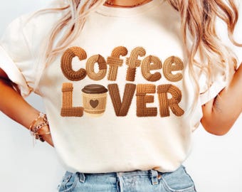 Amante del café PNG, acogedor estilo de hilo sintético de punto, descarga digital PNG
